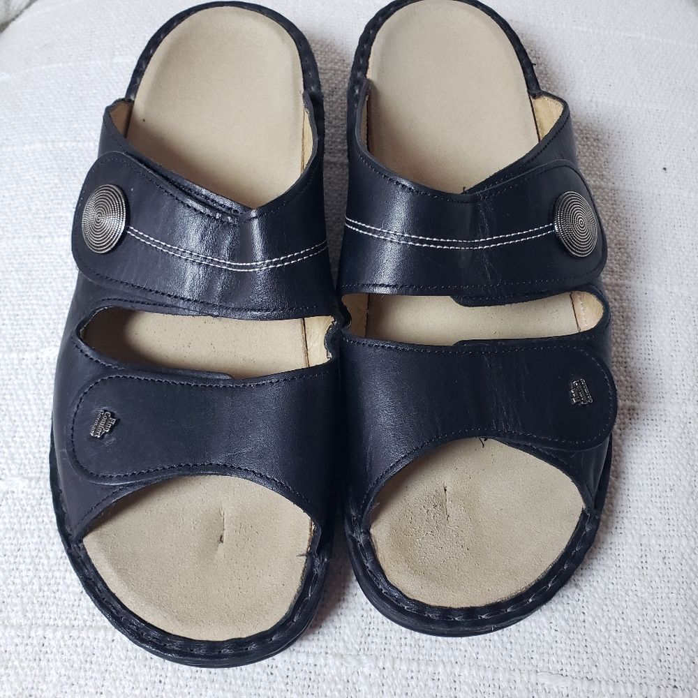 Black Leather Finn Comfort Slide Sandals - Picture 4 of 6